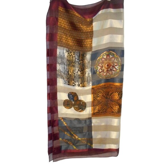 Vintage Sheer Striped African Ethnic Snake Tribal square scarf  Estate find - Picture 3 of 8